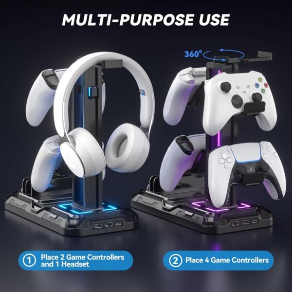 Headset Stand with Charging Station – Detachable Controller Holder with 9 Light Modes - Image 7